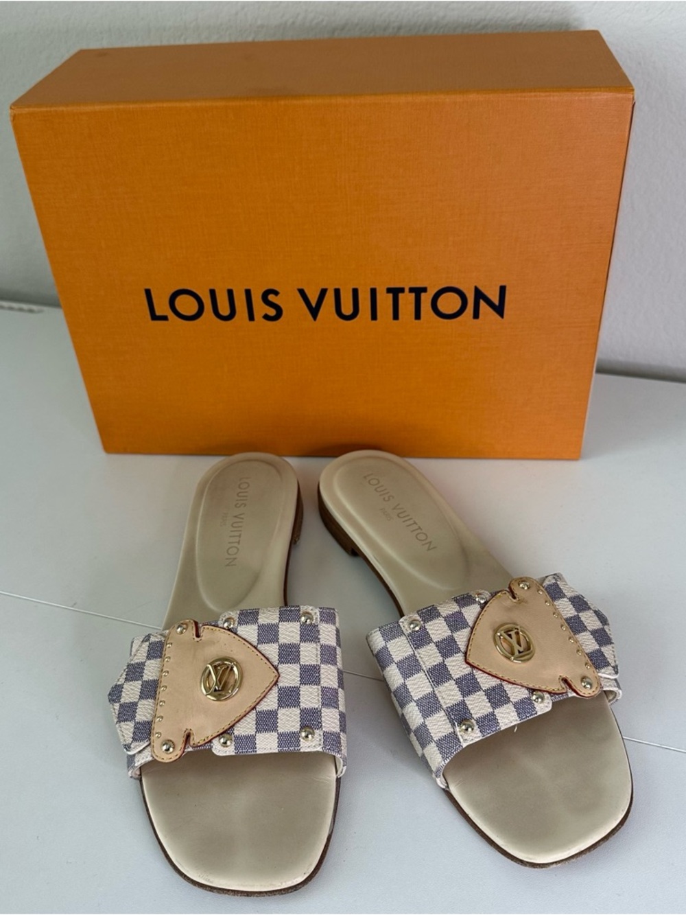 LOUIS VUITTON LV Frame Flat Mule in Azur SZ EUR 40 US 10 - Picture 2 of 10